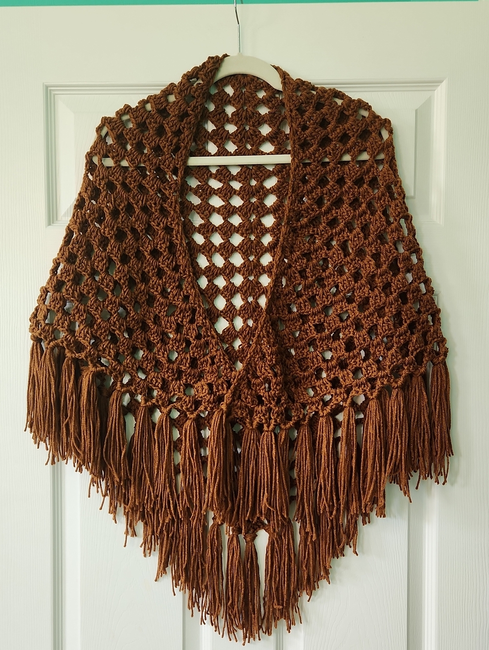 Handmade Brown Crochet Fringe Shawl Wrap